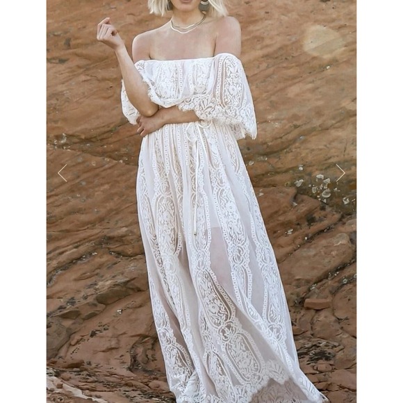 Baltic Born Dresses & Skirts - Baltic Born Caroline Lace‎ Maxi Dress Off Shoulder Bohemian Off White Large